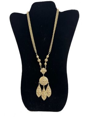 Vtg Gold Tone Double Chain Pendant Necklace